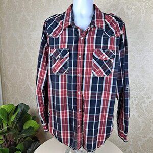 Supply Company USA Men's Size XL Western Shirt Red/White/Blue Pearl Snaps